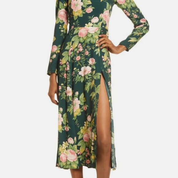 Reformation Sigmund Dress Floral Midi Maxi Green Size 6 - Picture 2 of 9